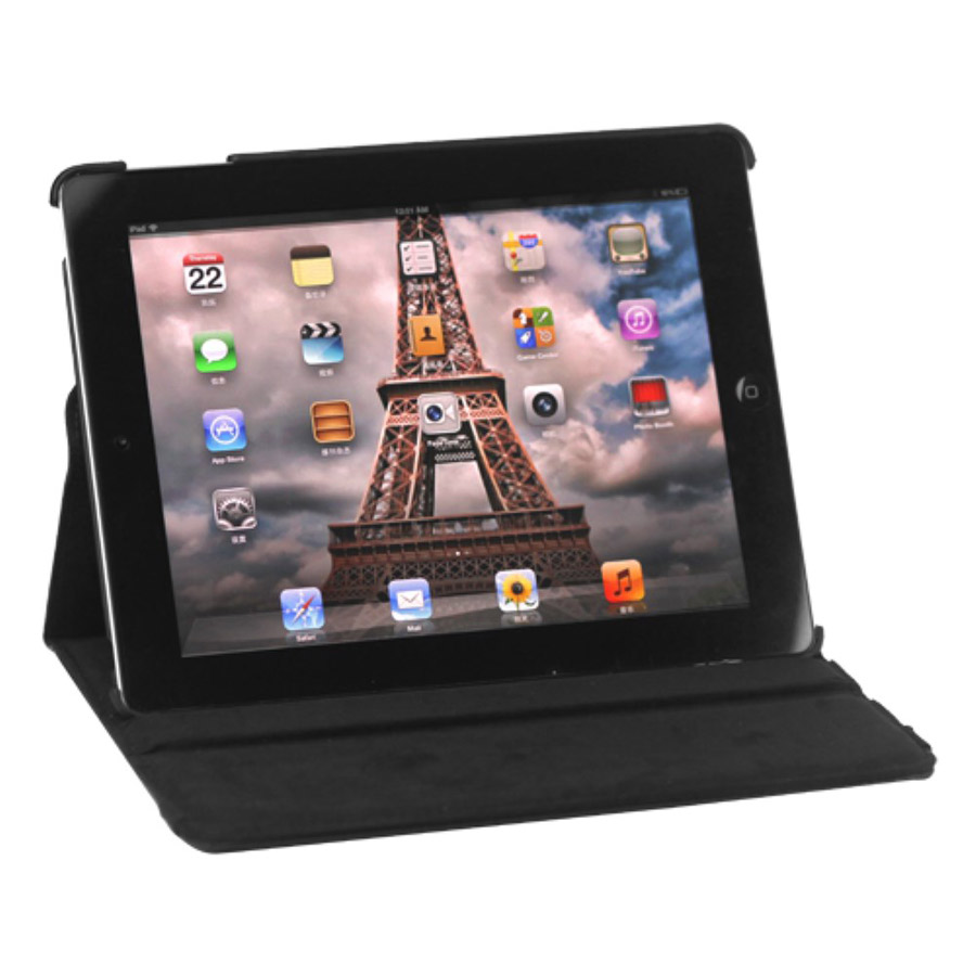 Apple iPad 2, 3, 4 Musta 360Â° KÃ¤Ã¤ntyvÃ¤ Jalusta Kotelo