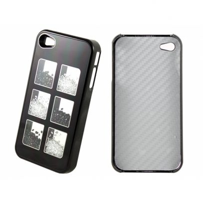 Apple iPhone 4 / 4S Musta Kuori Mustilla/Valkoisilla Kivillä