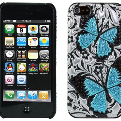 Apple iPhone 5 3D Glamour Siniset Perhoset Suojakuori 2