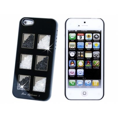 Apple iPhone 5 Musta Kuori Mustilla/Valkoisilla Kivillä