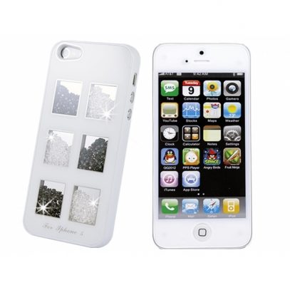 Apple iPhone 5 Valkoinen Kuori Valkoisilla/Mustilla Kivillä