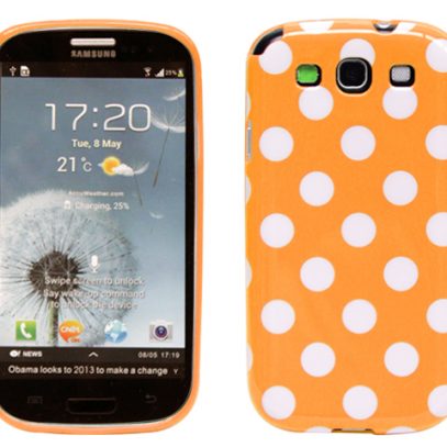 Samsung Galaxy S3 Oranssi Polka Suojakuori Valkoisilla Pisteillä