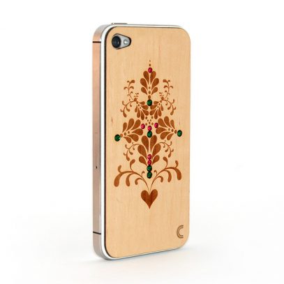 Apple iPhone 4 / 4S Ornamentti Puukuori Koristekivillä