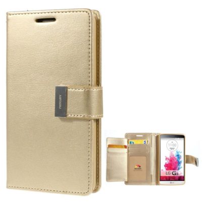 LG G3 Kultainen Rich Diary Lompakkokotelo Suoja