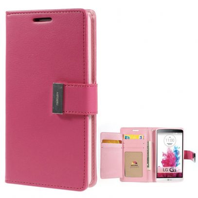 LG G3 Pinkki Rich Diary Lompakkokotelo Suoja