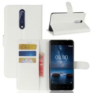 Nokia 8 Lompakkokotelo Pu-Nahka Valkoinen