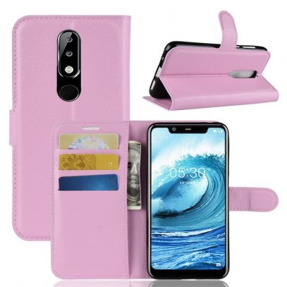 Nokia 5.1 Plus Suojakotelo Vaaleanpunainen Lompakko