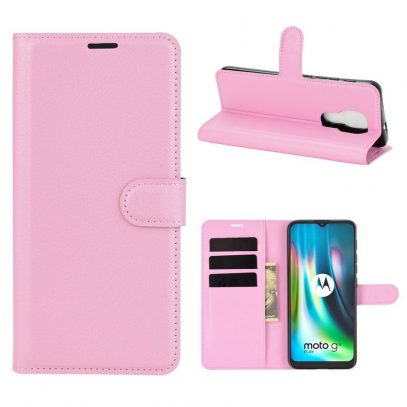 Motorola Moto G9 Play Kotelo PU-Nahka Vaaleanpunainen