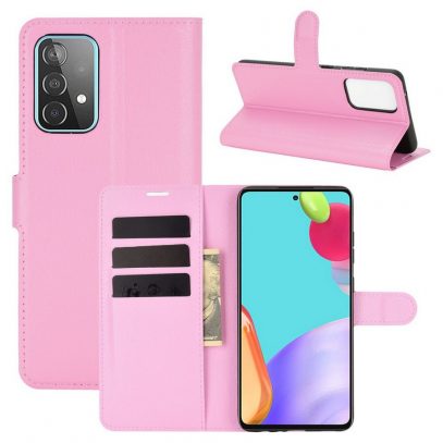 Samsung Galaxy A52 / A52 5G Kotelo PU-Nahka Vaaleanpunainen