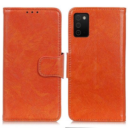 Samsung Galaxy A03s Kotelo Oranssi Nahka