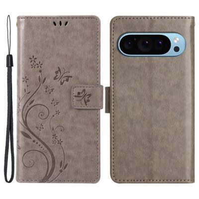 Google Pixel 9 / Pixel 9 Pro Kotelo Kukka Harmaa