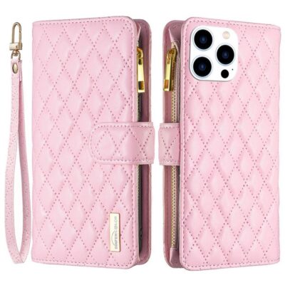 Apple iPhone 16 Pro Max Lompakko Rhombus Vaaleanpunainen