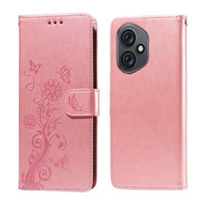 Honor 400 5G Lompakko Suojakotelo Kukka Vaaleanpunainen