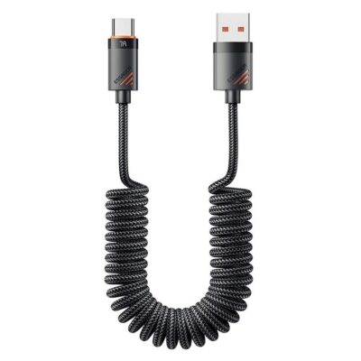 ESSAGER USB-C – USB-A Pikalatauskaapeli 100W 1.8m Kierretty Musta